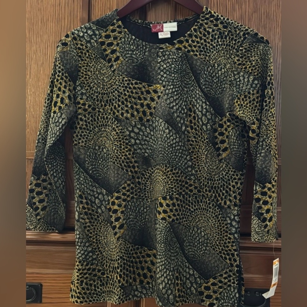 NWT JM Collection Petite Spice Market 3/4 Sleeve Round Neck Animal Print Fall